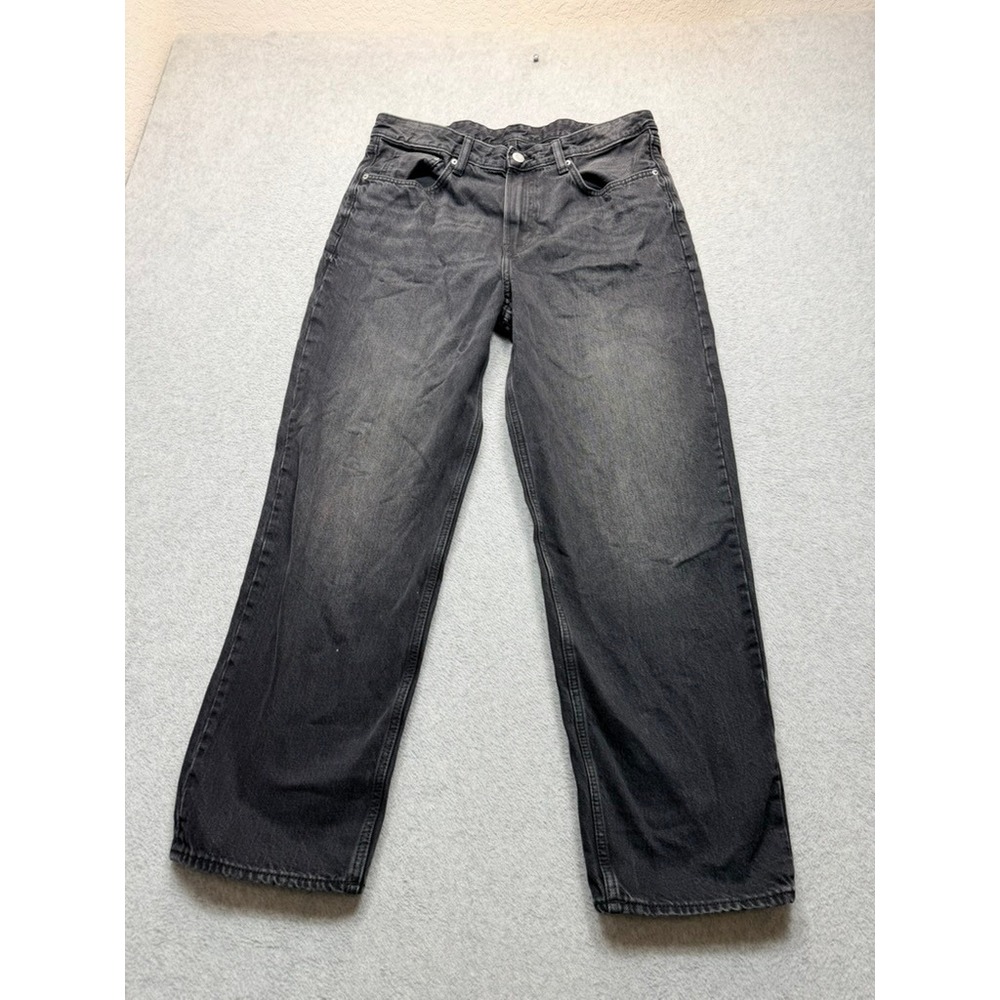 H&M Relaxed Fit Jeans Mens 34/32 Washed Black Straight Leg Denim Pants